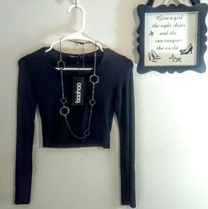 NWT/ boohoo/Sasha Black Long sleeve crop top